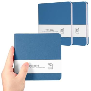 Imagem de PATIKIL Caderno de desenho pequeno, 14 x 13 cm, pacote com 3, mini bloco de papel aquarela, 300 g/m2, papel grosso, 24 folhas/48 páginas, bolso quadrado para desenhar, viagem, artista, adultos, azul