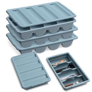 Imagem de Maxdot 3 organizadores de talheres de 51 x 22 x 9 cm com tampa, bandeja comercial de talheres de cozinha de restaurante com 4 compartimentos, recipiente de armazenamento de talheres de plástico