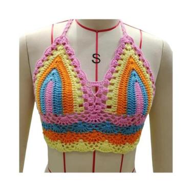 Imagem de Top De Biquíni De Crochê Preto Para Mulheres, Maiô Triangular Com Reco