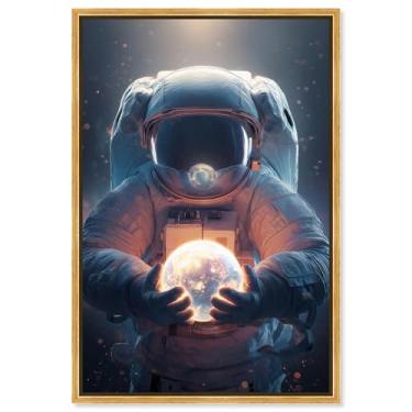 Imagem de Arte de parede de astronauta com impressão em tela Last Light por Art Remedy, moldura dourada, 50 x 76 cm
