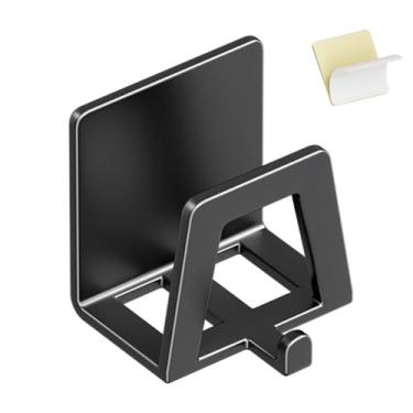 Imagem de 1 gancho pequeno conveniente de tira de aço carbono, ganchos de prateleira de pia de cozinha, gancho de drenagem de pia multifuncional e conveniente não perfurado (preto)