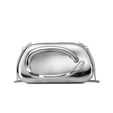 Imagem de Labair Bolsas de mão de acrílico femininas com alça de metal para noite bolsa transversal de ombro para festa de casamento formal., Prata, Small