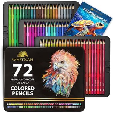 Imagem de MyArtscape 72 lápis de cor para livros de colorir para adultos, lápis de cor à base de óleo, lápis de colorir de núcleo macio, conjunto de lápis de cor, resistente a quebras, kit de arte com livro de