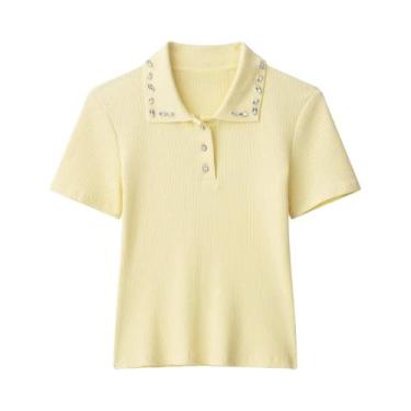 Imagem de Camisa Polo Feminina Slim Fit Canelada Verão 2025 Com Gola Lapela E De