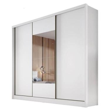 Imagem de Guarda Roupa Casal Medelim 3 Portas 8 Gavetas Neve com Espelho  Novo H