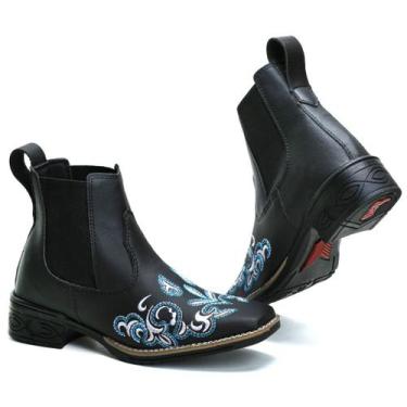 Imagem de Botina Country Texana Feminina Cano Curto - NoBrand, Preto white blue,