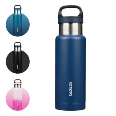 Imagem de BJPKPK Garrafa de água isolada de aço inoxidável de 510 g com alça de parede dupla, garrafa isolada a vácuo, livre de BPA, azul escuro