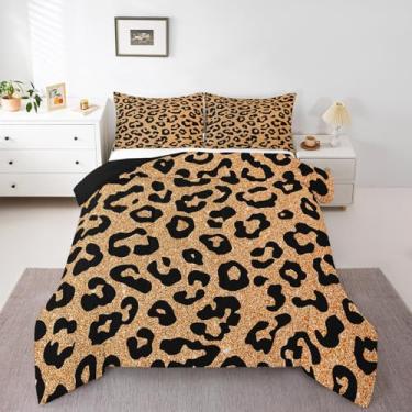 Imagem de Conjunto de edredom com estampa de leopardo, tamanho infantil, guepardo, pele selvagem, para quarto de crianças e adolescentes, edredom com estampa de chita amarelo e preto, 2 peças, 1 fronha