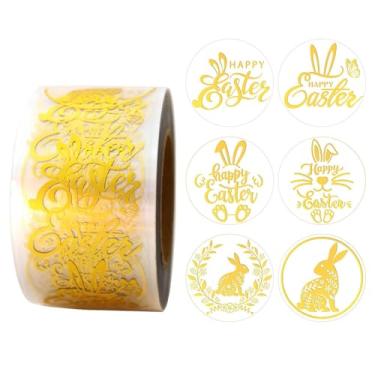 Imagem de 500 folhas/rolo de adesivos de coelhinho da Páscoa de folha dourada - etiquetas redondas autoadesivas e adesivos de vedação, 6 adoráveis desenhos de coelho para Páscoa, envelopes, diários e mais, C675