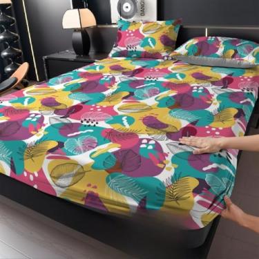 Imagem de Jogo de Lençol Listras Preto e Branco 3 Peças Percal Estampado Solteiro/Casal/Queen(tropical Roxo,SOLTEIRO 02 Peças)