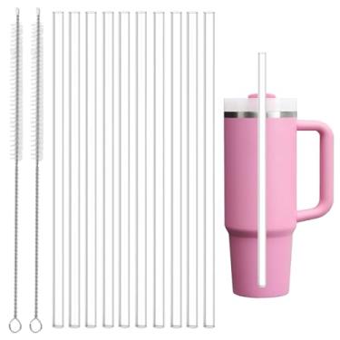 Imagem de 10 Palhinhas transparentes para copo Stanley de 1,134 g 850 g Canudos longos de substituição compatíveis com Stanley Tumbler Canudos reutilizáveis de plástico transparente de 30,5 cm com 2 escovas de