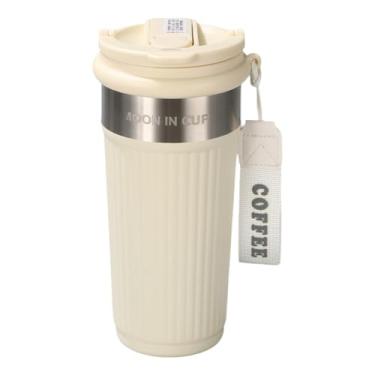 Imagem de Caneca de viagem de aço inoxidável de parede dupla de 590 ml, copo de café isolado à prova de vazamento com tampa dupla, copo de carro portátil para escritório, exterior e viagens (branca)