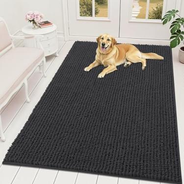 Imagem de OLANLY Tapete de porta de cachorro para patas enlameadas 139 x 99 cm, capacho de lama de chenille ultra absorvente, antiderrapante, lavável e com armadilha de sujeira para entrada interna, tapetes de