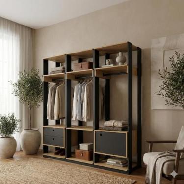 Imagem de Closet Casal Modulado com 3 Cabideiros 1 Porta 2 Gavetas Preto Velluto