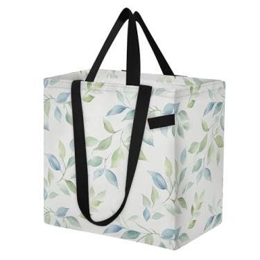 Imagem de SEHANY Sacolas de compras reutilizáveis de folhas verdes com alças reforçadas, bolsa de compras de lona dobrável à prova d'água de grande capacidade para viagem, cozinha, praia