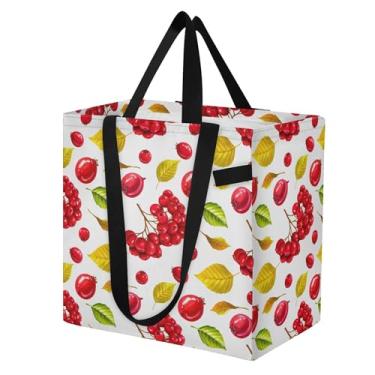 Imagem de SEHANY Sacola de compras reutilizável de cereja fofa com alças reforçadas, bolsa de compras de lona dobrável à prova d'água de grande capacidade para viagem, cozinha, praia