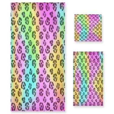 Imagem de xigua Conjunto de toalhas de banheiro com estampa de leopardo toalha de banho macia absorvente de 3 peças toalha de mão toalhas decorativas para banheiro, academia, hotel, praia, piscina