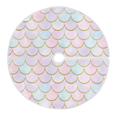 Imagem de Qilmy Linda saia de árvore de Natal com escamas de sereia, 120 cm, de camurça, para árvore de Natal, adequada para ambientes internos e externos, festas, escritório, armário 752