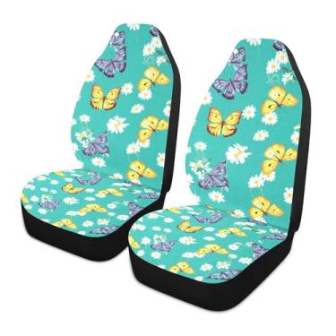 Imagem de xigua Capas de assento de carro frontais universais coloridas borboletas, pacote com 2, capas protetoras de assento de carro respiráveis para decoração de interiores automotivos, SUV, carros
