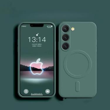 Imagem de Capa de silicone líquido com carregamento sem fio magnético para Samsung Galaxy S24 Ultra S25 FE S23 FE S22 S21 Plus A15 A35, verde escuro, para S21FE