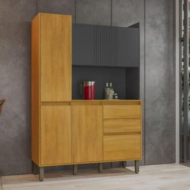 Imagem de Kit Armário De Cozinha 6 Portas 2 Gavetas Lucca Chf Móveis Cinamomo Com Grafite