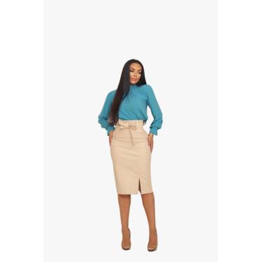 Imagem de Saia MIDI Lápis Couro Sintético Moda Feminina