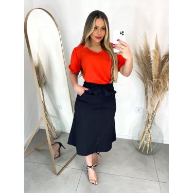 Imagem de Saia Midi Evasê Preta Tecido Bengaline - Vilma Valentti