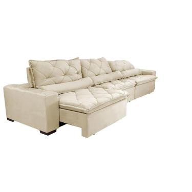 Imagem de Sofá Lisboa 3,82m Retrátil, Reclinável Com Molas No Assento E Almofadas Lombar Tecido Suede Bege