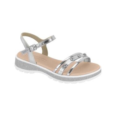 Imagem de Sandália Infantil Menina Molekinha Strass Tachas Confortável, Prata, 2