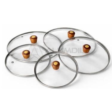 Imagem de Jogo de 5 Tampas de Vidro Temperado para Panelas 16,18,20,22,24 cm com