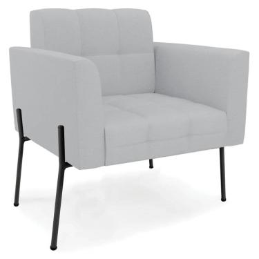 Imagem de Poltrona para Sala Pés Metálicos Preto Ana Linho Cinza - Ibiza