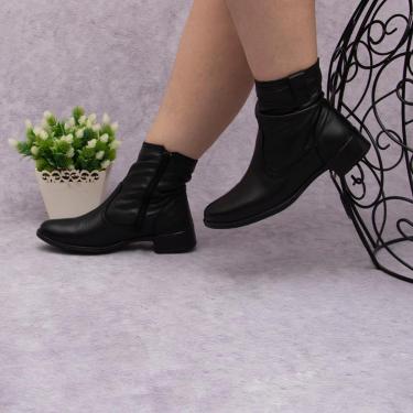 Imagem de Bota Feminina Couro Cano Curto Zíper Lateral Casual Moderna-Feminino
