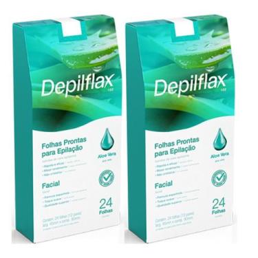 Imagem de kit 2 Folhas Prontas Facial Depilação Cera Depilflax Aloe Vera 48un