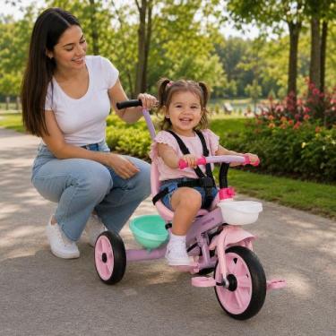 Imagem de Triciclo Infantil Candy Rosa com Empurrador para Passeio Seguro e Dive