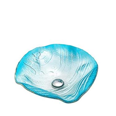 Imagem de jinyi2016SHOP Pias de pia de bancada de vidro temperado pintado à mão com bico de cachoeira pia de banheiro azul pia de banheiro (cor: A)