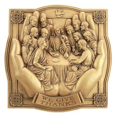 Imagem de Design Toscano Escultura de parede Giving Thanks Lord's Supper, padrão, dourada, 25,4 cm x 5 cm
