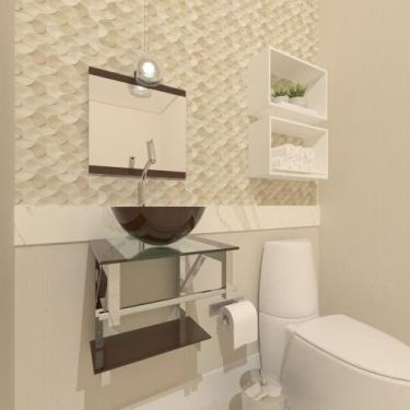 Imagem de Gabinete De Vidro Para Banheiro 40cm Inox Marrom Com Torneira - Cubas