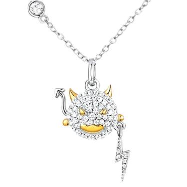 Imagem de Colar de diabo de prata esterlina para mulheres, colar de caveira de zircônia cúbica, joias y2k, presente de colar de pingente de Halloween e Natal, Prata esterlina, Zircônia cúbica