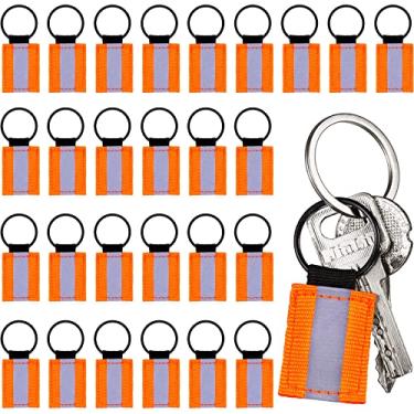 Imagem de Tuanse 30 peças puxadores de zíper refletivo etiqueta refletiva dupla face chaveiro de nylon brilhante etiqueta refletiva engrenagem de segurança mochila tática etiquetas fluorescentes para crianças adultos coleira de cachorro equipamentos esportivos, laranja
