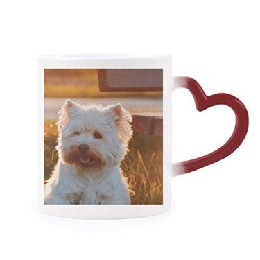 Imagem de Caneca para cachorro branco animal solitário morphing Night sensível ao calor copo de coração vermelho