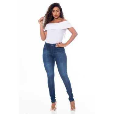 Imagem de Calça Jeans Feminina Skinny Recortes Tks 8395 Azul