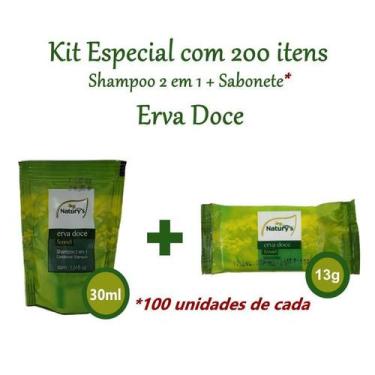 Imagem de Kit 100 Shampoo 2 Em 1 E Sabonete Erva Doce Motel Hotel Spa - Estoril