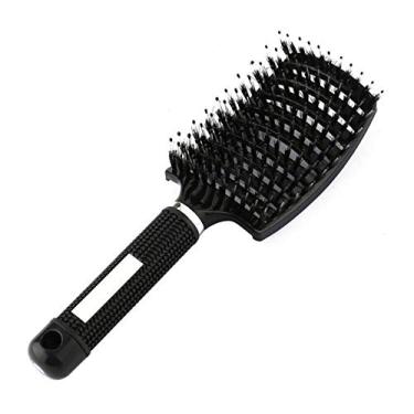 Imagem de Escova de nylon desembaraçante pente de cabelo feminino cerdas escova de cabelo molhado cacheado desembaraçar escova de cabelo 24,7x7,5x4,3cm (cor: preto)