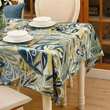 Imagem de toalha de mesa com padrão oblongo anti-creasetable tecido estampado design para chá de panela bebê bainha folha azul 130 × 180cm