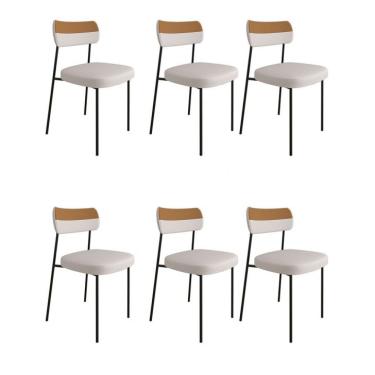 Imagem de Conjunto com 6 Cadeiras Mona Linho Bege e Preto
