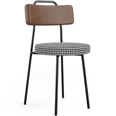 Imagem de Cadeira Decorativa Estofada Para Sala De Jantar Barcelona L02 Couríssimo Marrom Pied Poule - Lyam