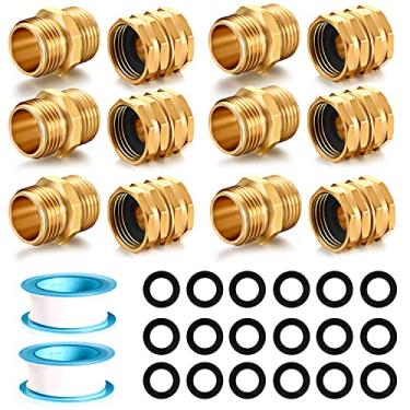 Imagem de YELUN Conexões de mangueira de jardim de latão sólido adaptador de conectores de reparo de latão resistente macho para macho, acoplador de torneira fêmea conector duplo de mangueira de água (3/4" GHT duplo macho duplo fêmea 12 peças)