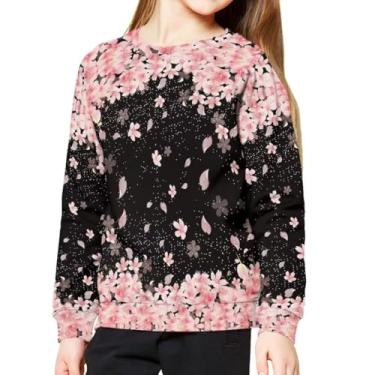 Imagem de Qznuberone Moletom para meninos/meninas manga longa gola redonda pulôver inverno quente impressão gráfica camisa suéter tops idade 6-16, Sakura, GG