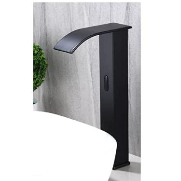 Imagem de Torneira de lavatório com sensor inteligente Torneira de lavatório com sensor automático em cascata Torneira de banheiro Torneira de pia de banheiro Torneira de lavatório,Preto alto A,1