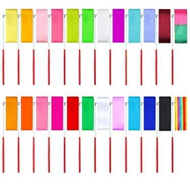 Imagem de Aneco 24 Pieces Dance Ribbons Streamers Rhythmic Gymnastics Ribbon Wands Artistic Dancing, Baton Twirling, 24 Colors